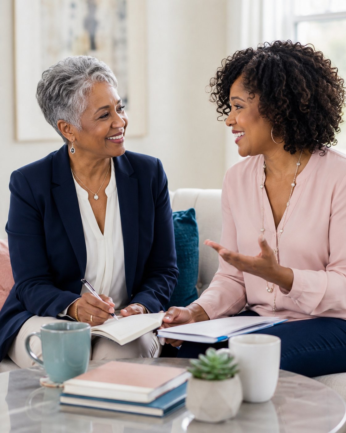 Two professional Christian women working together at a table